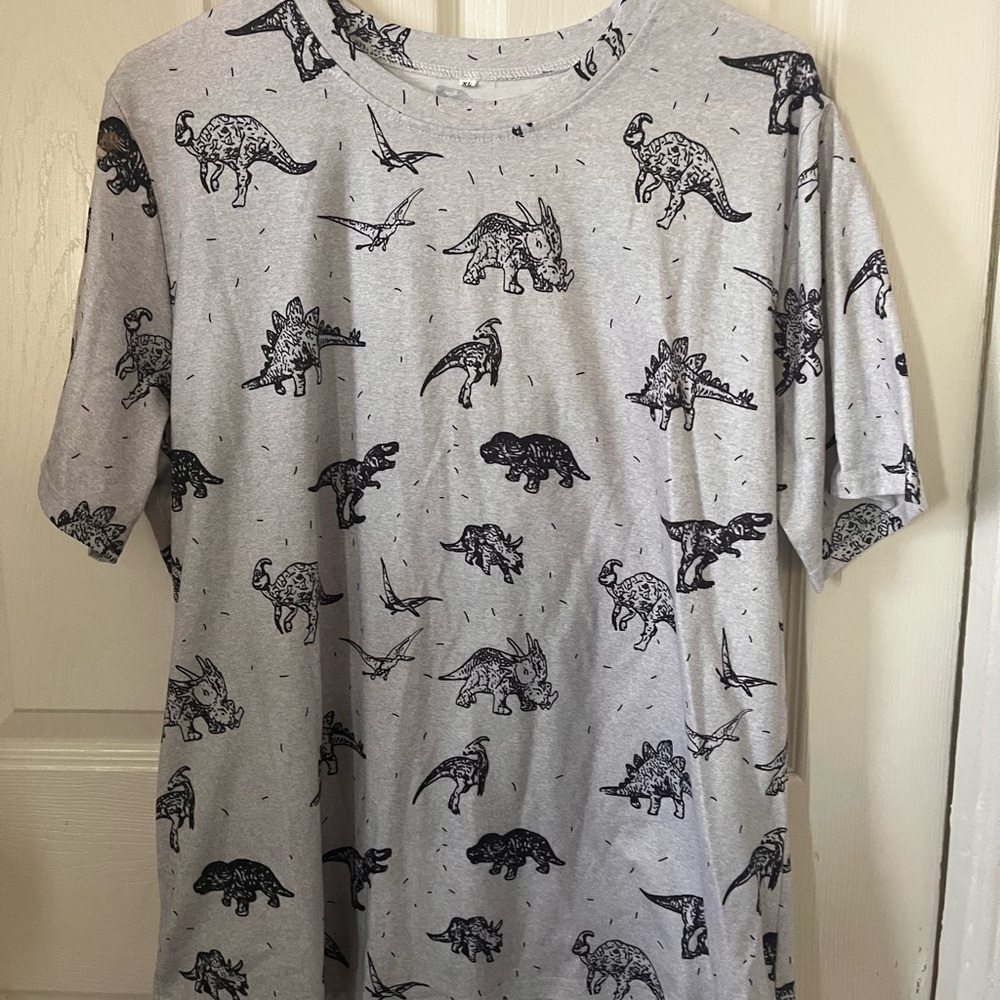 Gray Tee with Black Dinosaur Print